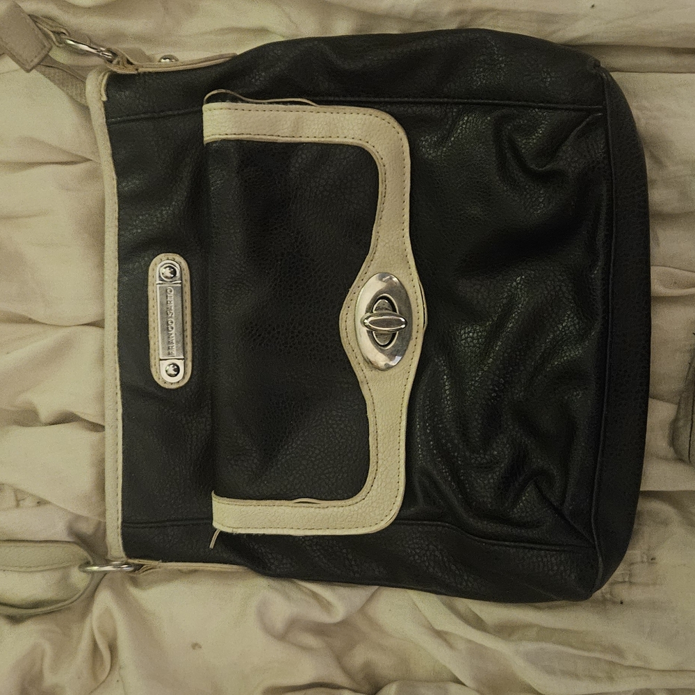 Vintage Black and Cream Messenger Bag with Structured Design